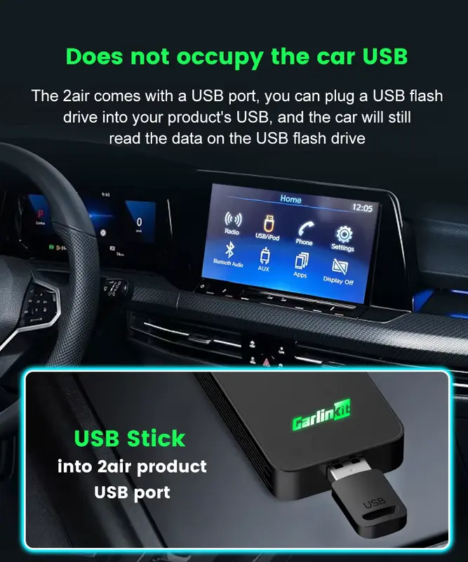 תקריב כפתורים Carlinkit 5 2air Wireless usb adapter