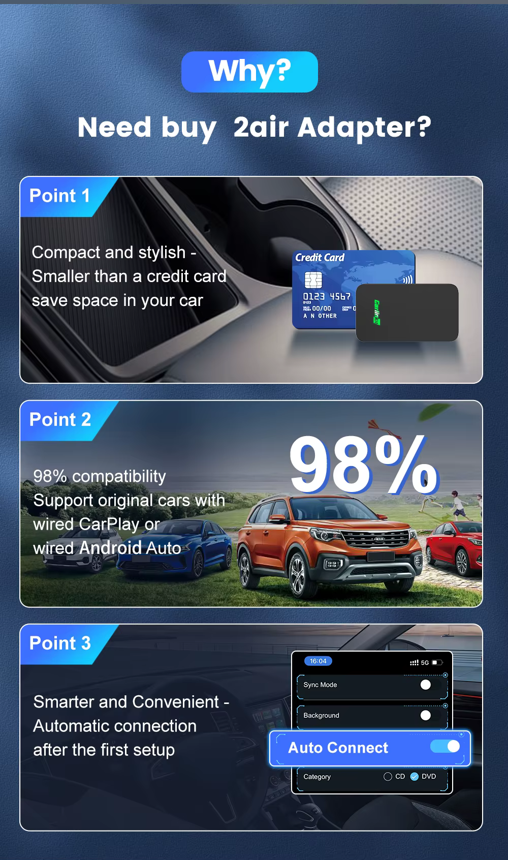מתאם אלחוטי מקורי Apple Carplay/Android Auto Carlinkit 5.0 2air לרכב | שנה אחריות – תמונה 6