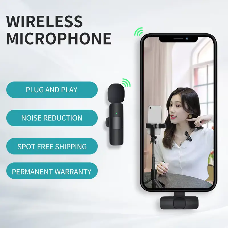 מבט צד Wireless Lavalier Microphone Mini Portable Noise Reduction For Live Broadcast Gaming Audio Video Recording For Iphone Android